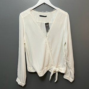 Abercrombie & Fitch lace trim long-sleeve Tie Top, Large, White